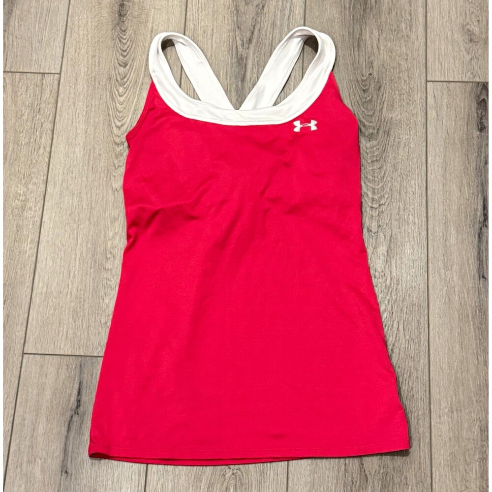 Under Armour HeatGear Women’s M Red White Cross Back Athletic Tank Top